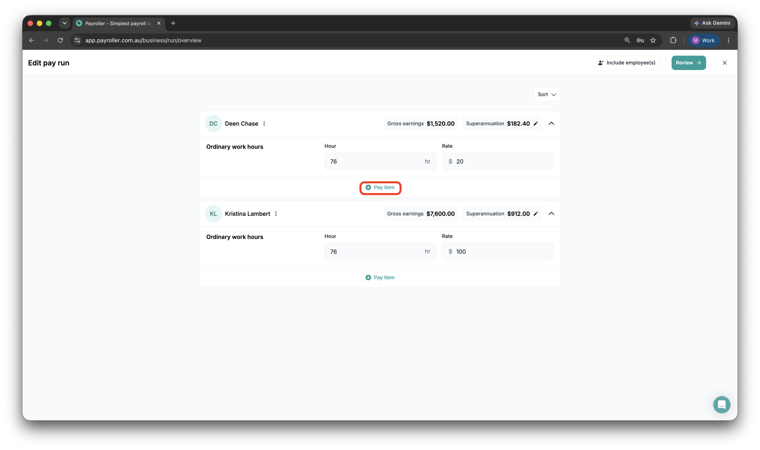Creating pay runs - Adding a bonus/commission - 3