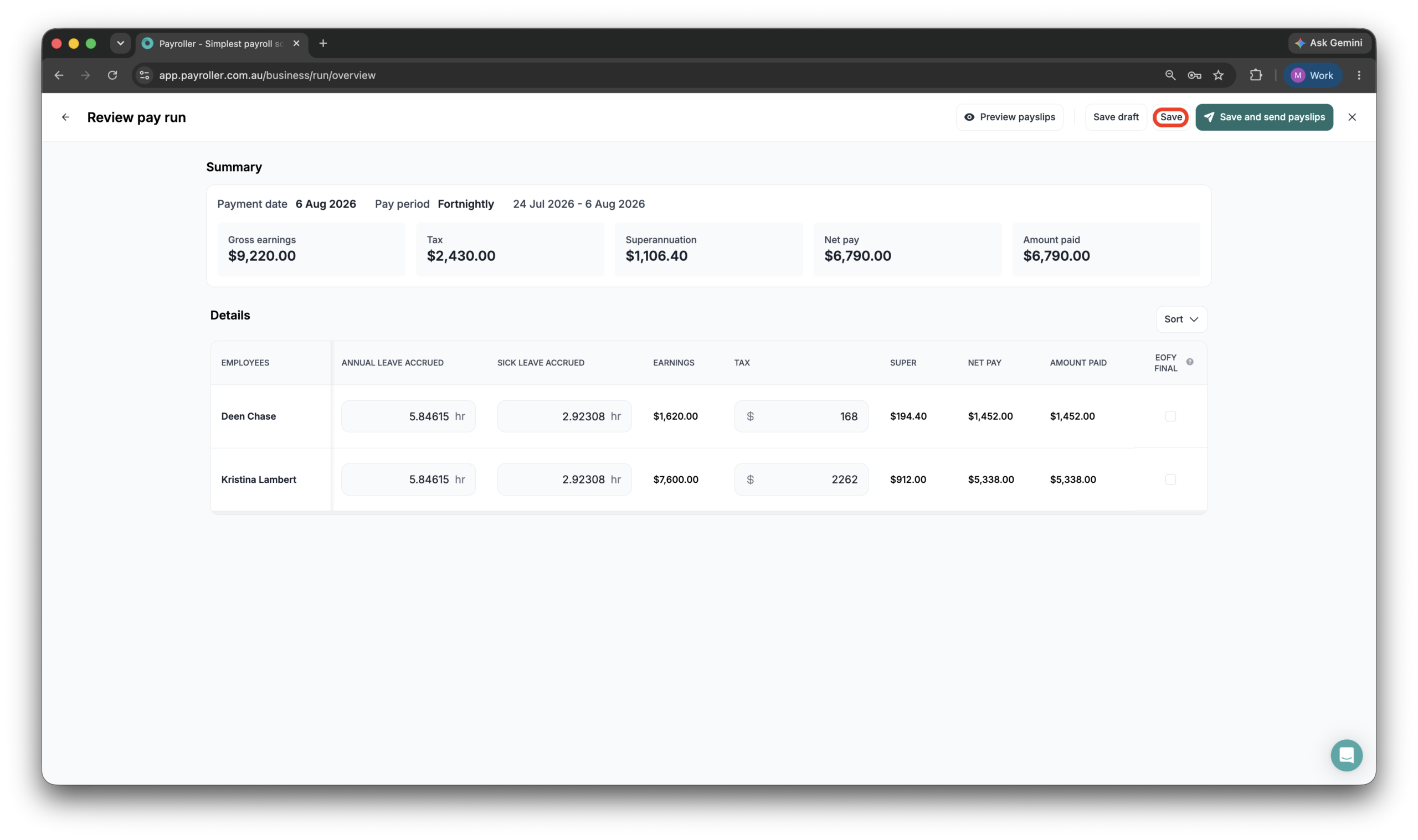 Creating pay runs - Adding a bonus/commission - 8