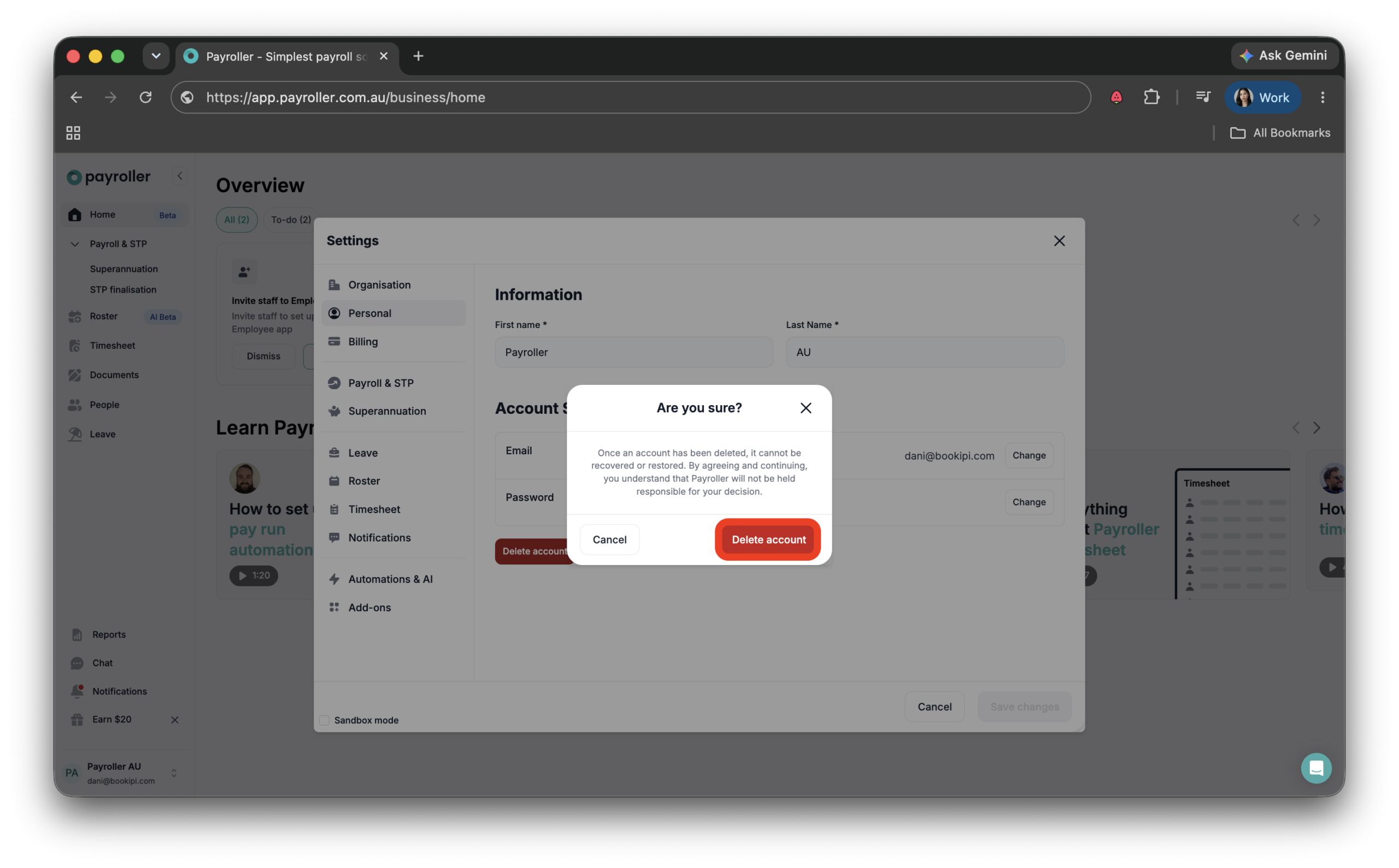 Payroller functions - How to Delete Your Payroller Account - 6